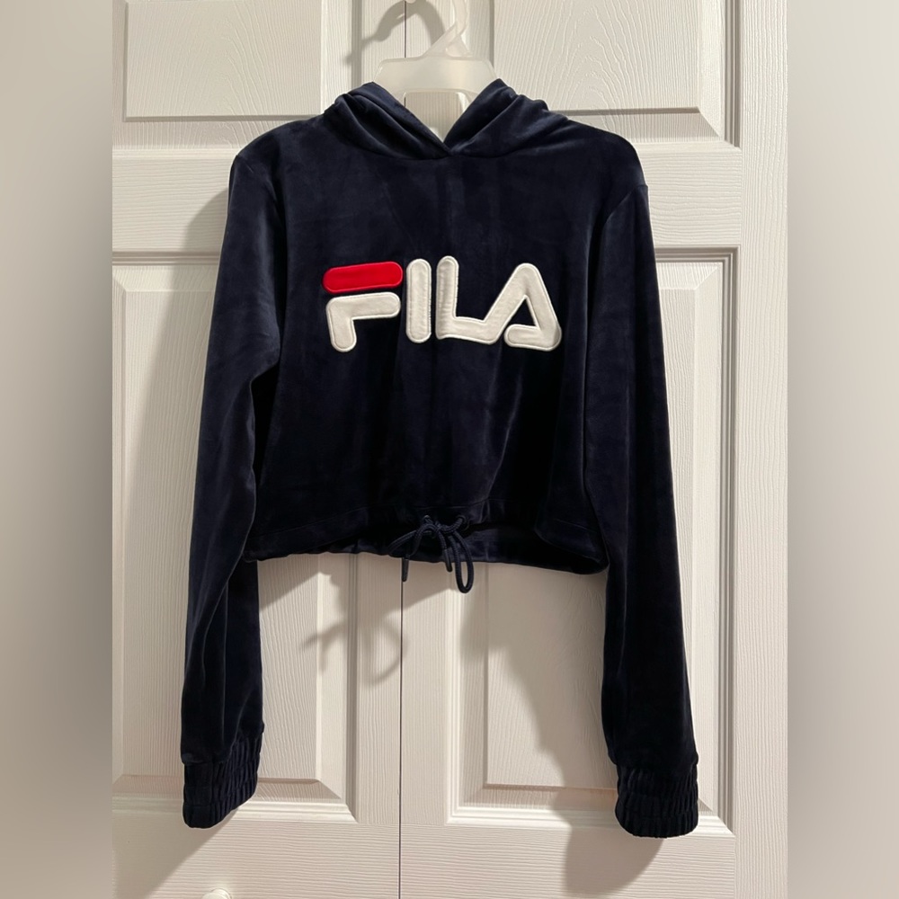Fila Velour cropped hoodie Navy Small super soft!